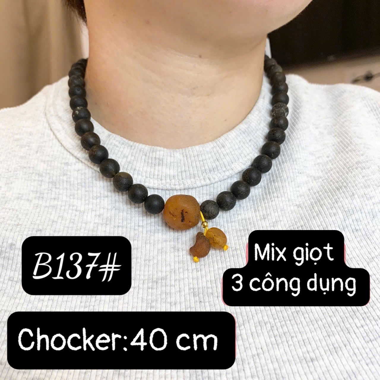 Dây chuyền rêu đầm lầy mix giọt-B137