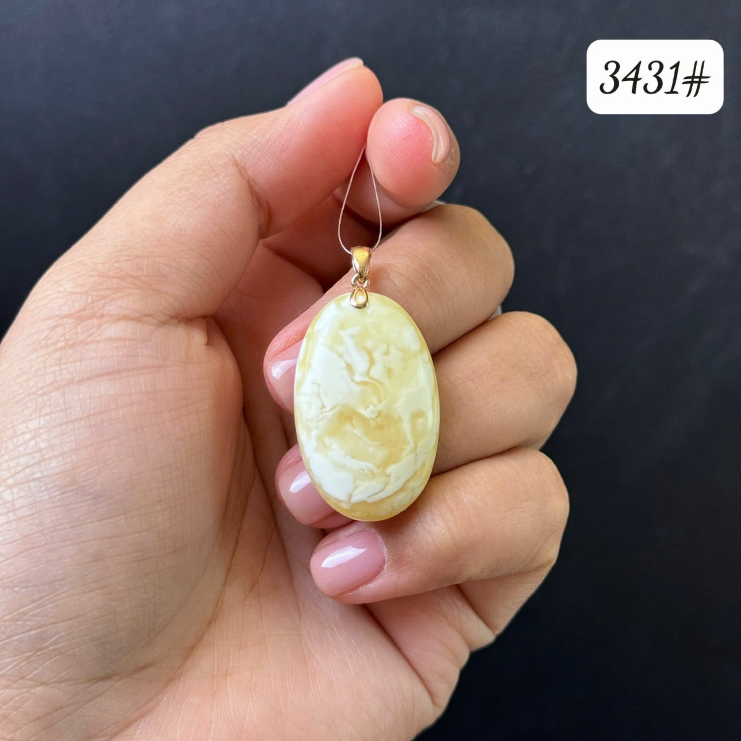Mặt dây oval vân sữa 3431